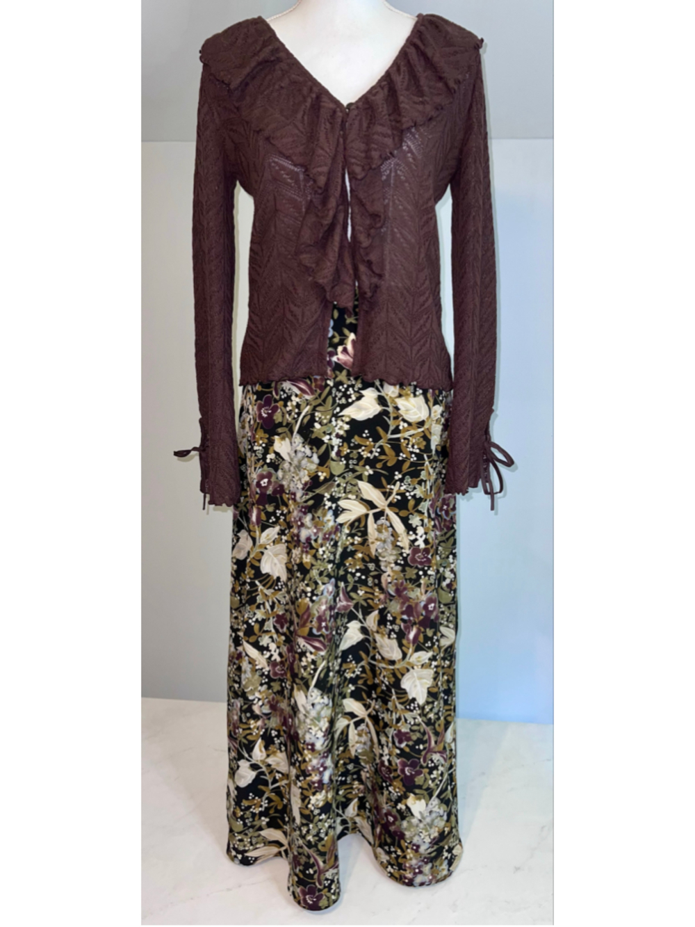 VTG Floral Maxi Skirt Purple/Green 8